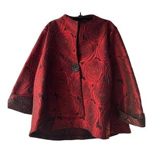 IC Collection by Connie Size 1X Asymmetrical Black and Red Jacket EUC